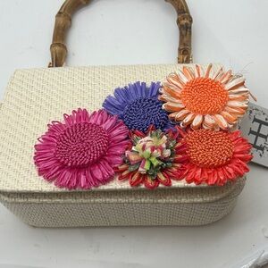 Floral Embellished Cream Woven Bag “Haute Hippie “